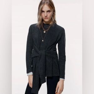 Zara Charcoal Gray Soft Feel Sweater with Waist Ties Size Small
